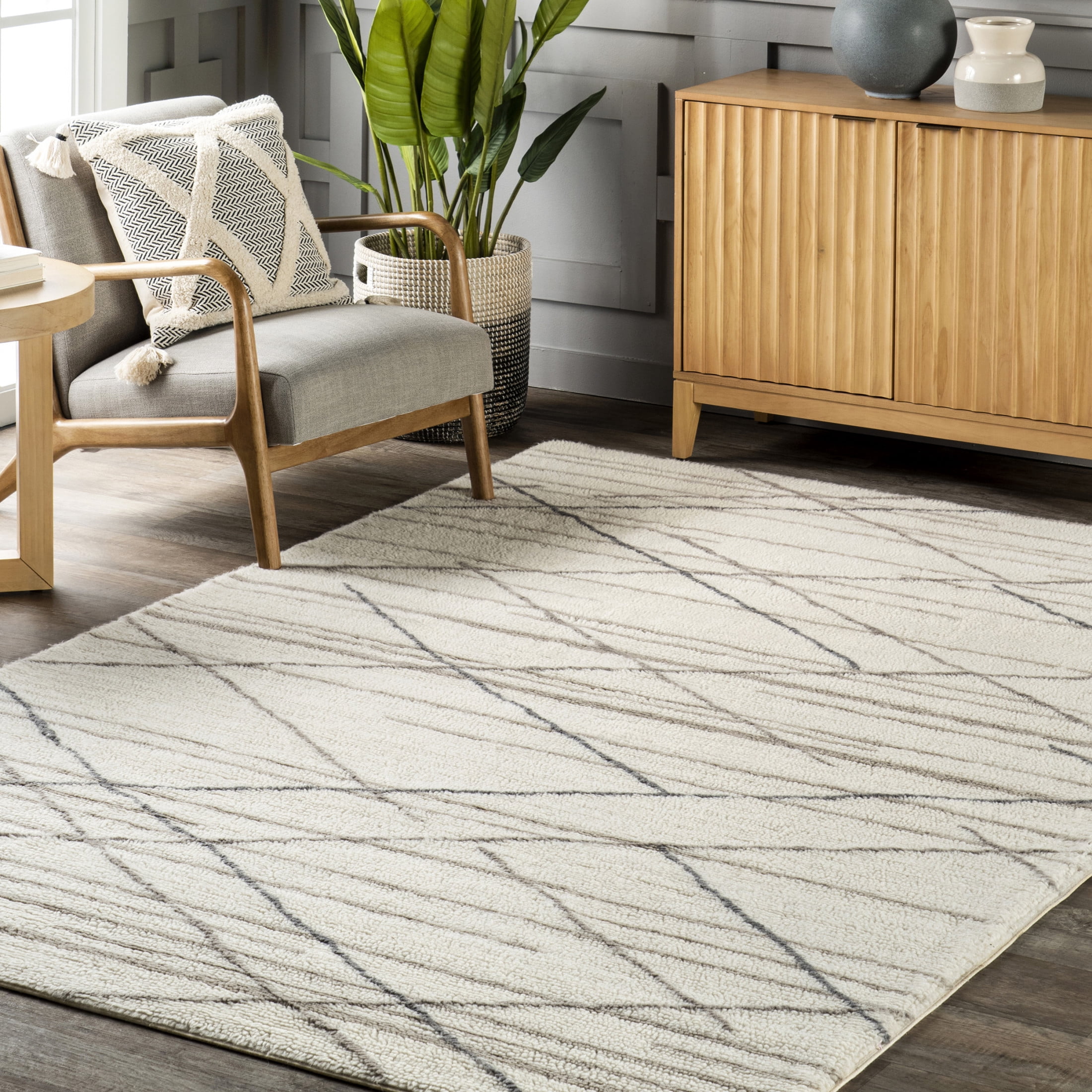Rugs USA Pick-Up-Sticks Machine Washable Wool Area Rug, 6' x 9', Alida Ivory