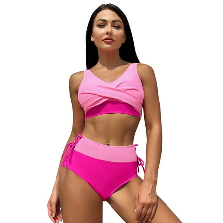 Arnsht Women Bikini Sets Swimwear Bikini Tankini Sets for Women Comfortable Breathable Hawaiian Triangle 2 Piece Striped Bikini Sets Pink S