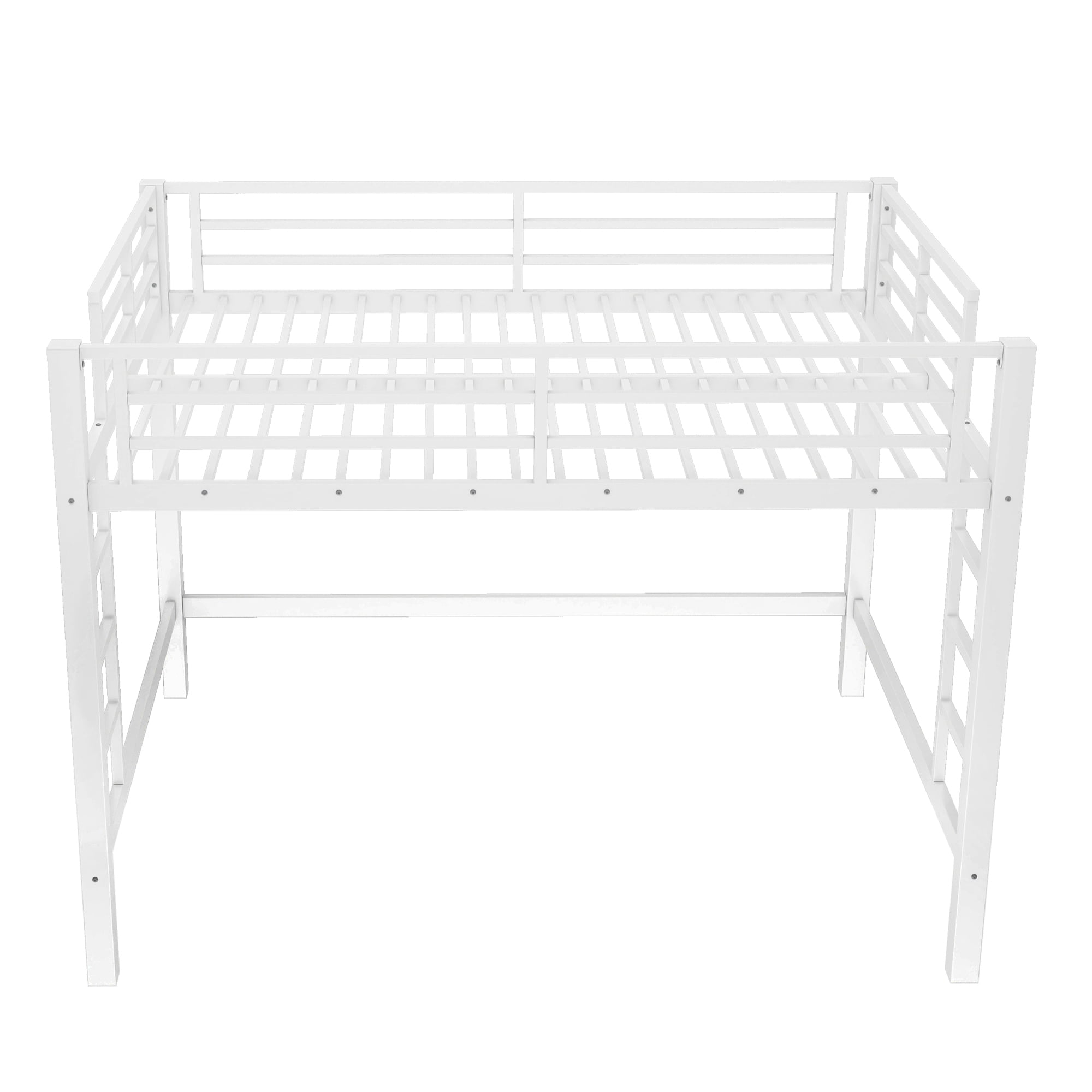 Leumius Loft Bed Queen Size,Heavy Duty Metal Bed Frame with Easy Climbing Ladder and Guardrails,White