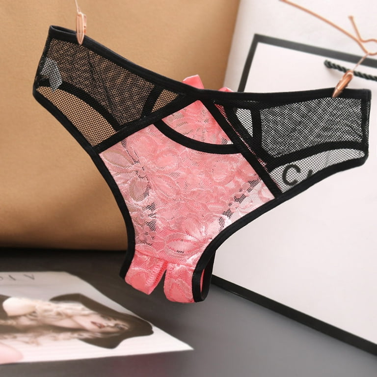 Odeerbi Womens Underwear See Through Thongs Erogenous Lace Lingerie Panties  Underpants Pink