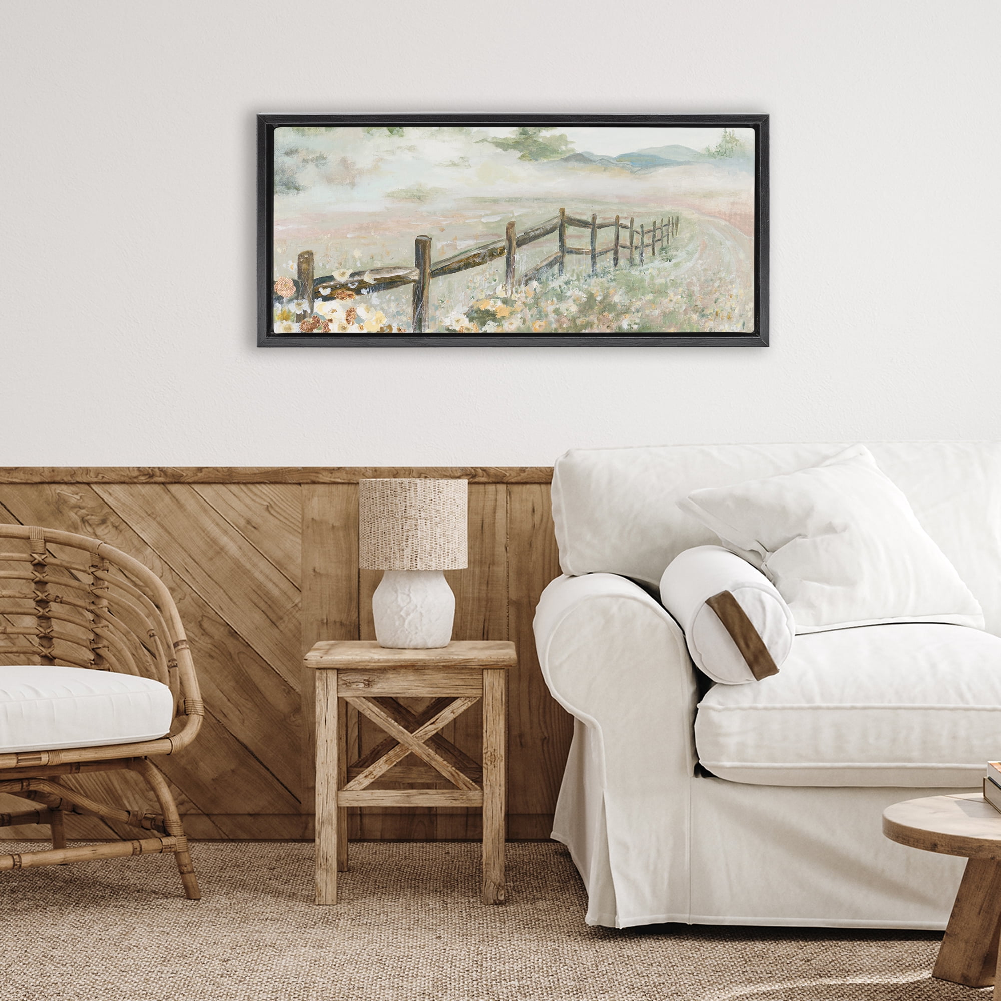 Stupell Industries Soft Fence with Flowers Black Framed Floater Canvas Wall Art, design by Patricia Pinto