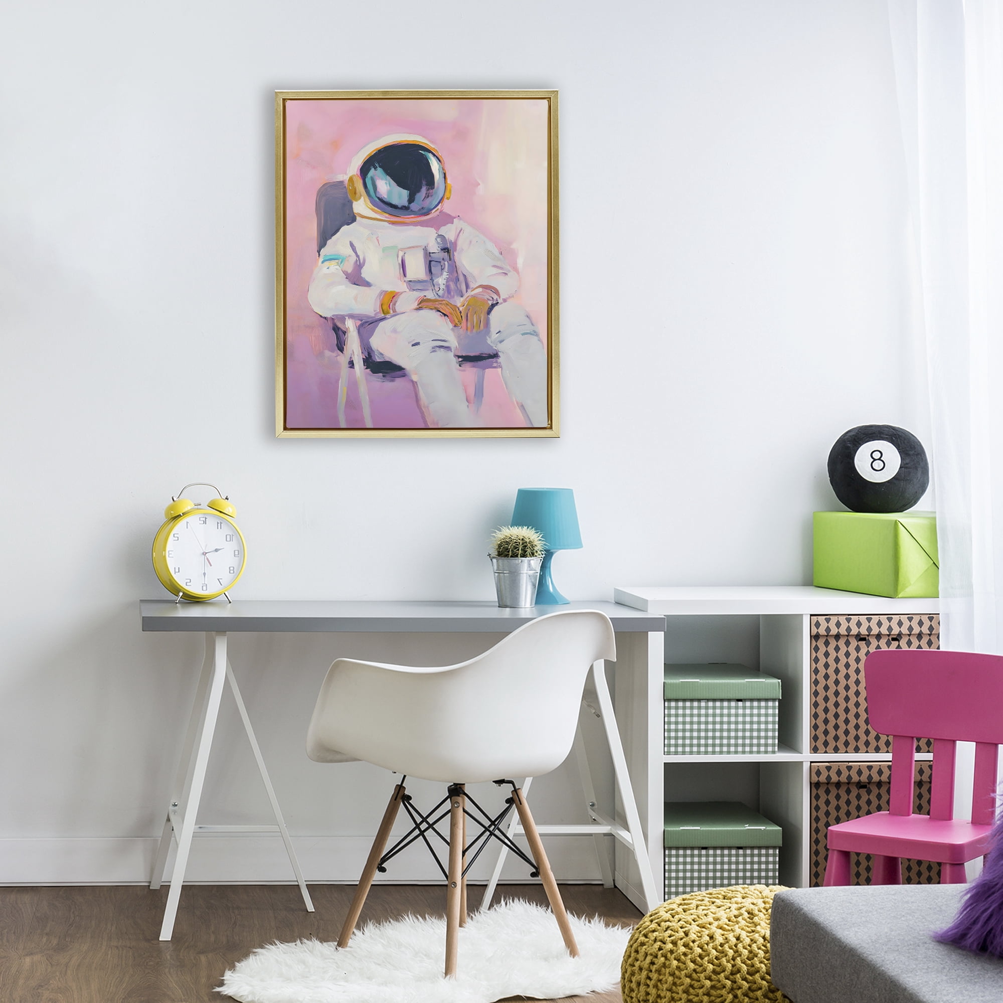 Stupell Industries Resting Astronaut on Chair Gold Framed Floater Canvas Wall Art, design by The Prints Vibe