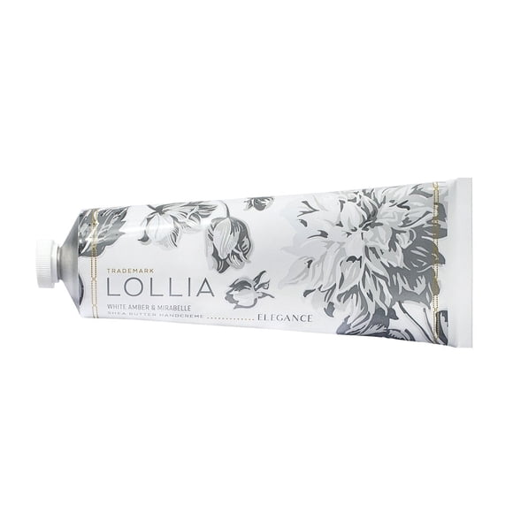 Crema de manos LOLLIA Elegance 4 oz. - White Amber & Mirabelle - Crema de manos perfumada para mujer Loción hidratante para manos secas Manteca de karité y manteca de cacao Loción de rápida absorción