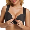 thumbnail image 5 of Fiaer Women Front Closure Bras Wirefree Push up Full Coverage Back Smooth Wide Shoulder Straps Bra Black 85D, 5 of 5