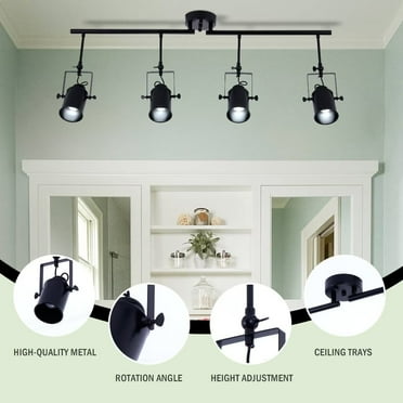 FINE MAKER 38-Inch 4-Light Black Ceiling Spotlight, Flexible Rotating LED Track Lighting Sets
