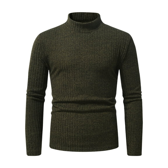 Iugvhana Men's Mock Turtleneck Pullover Sweater Casual Thick Weave Textured Ribbed Knitting Sweaters Army Green XL