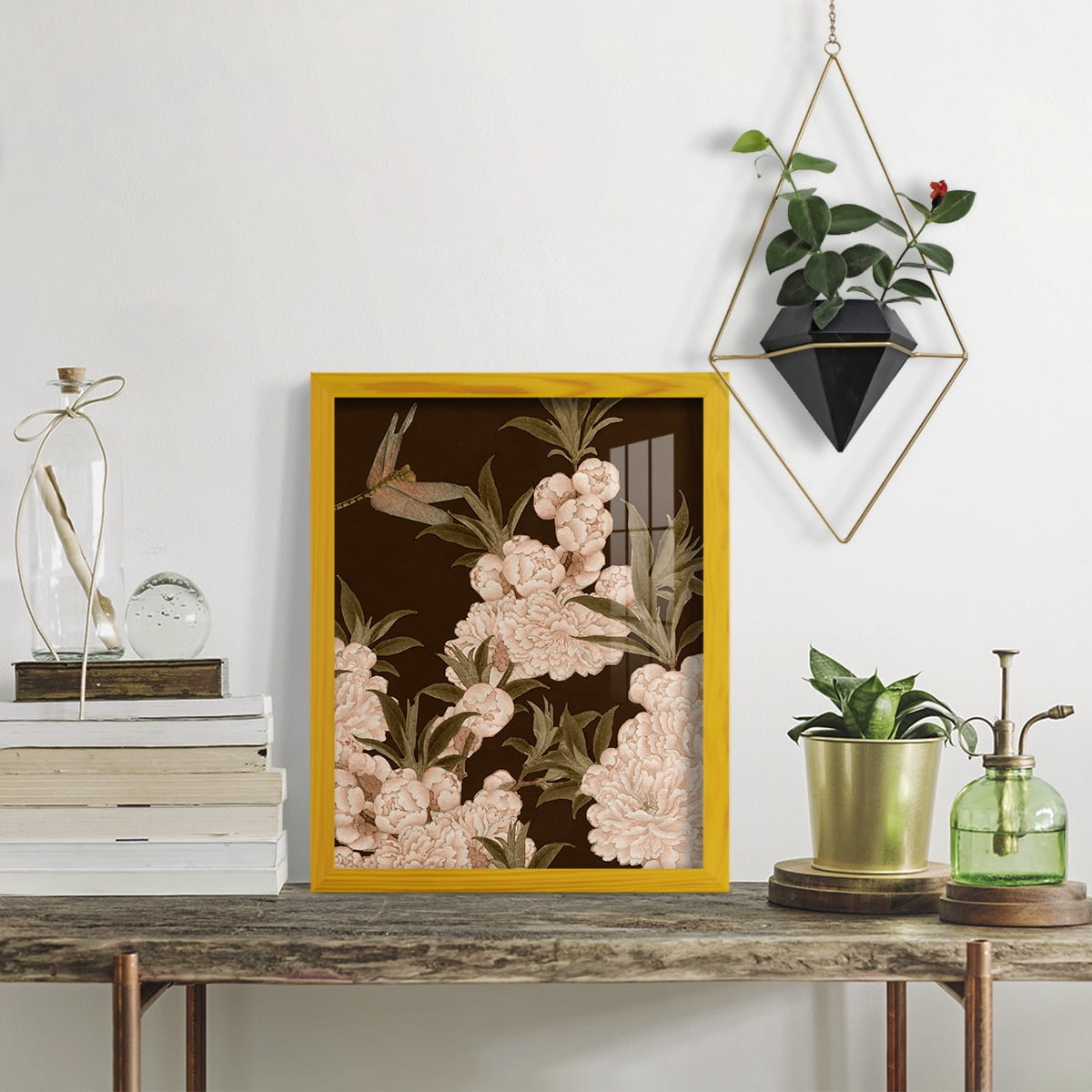 Asian Brocade III - Framed Print w/glass - Sunflower Yellow