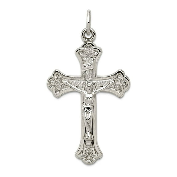 925 Sterling Silver Solid Textured Polished Crucifix Pendant Necklace 55x32mm Wide Pendant for Women