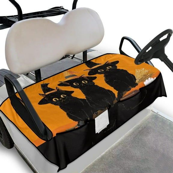Yuyamidu Black Cat Golf Cart Seat Covers Easy to Install Golf Cart Cushion Covers Halloween Club Car Seat Towel Blanket with 4 Front Pockets