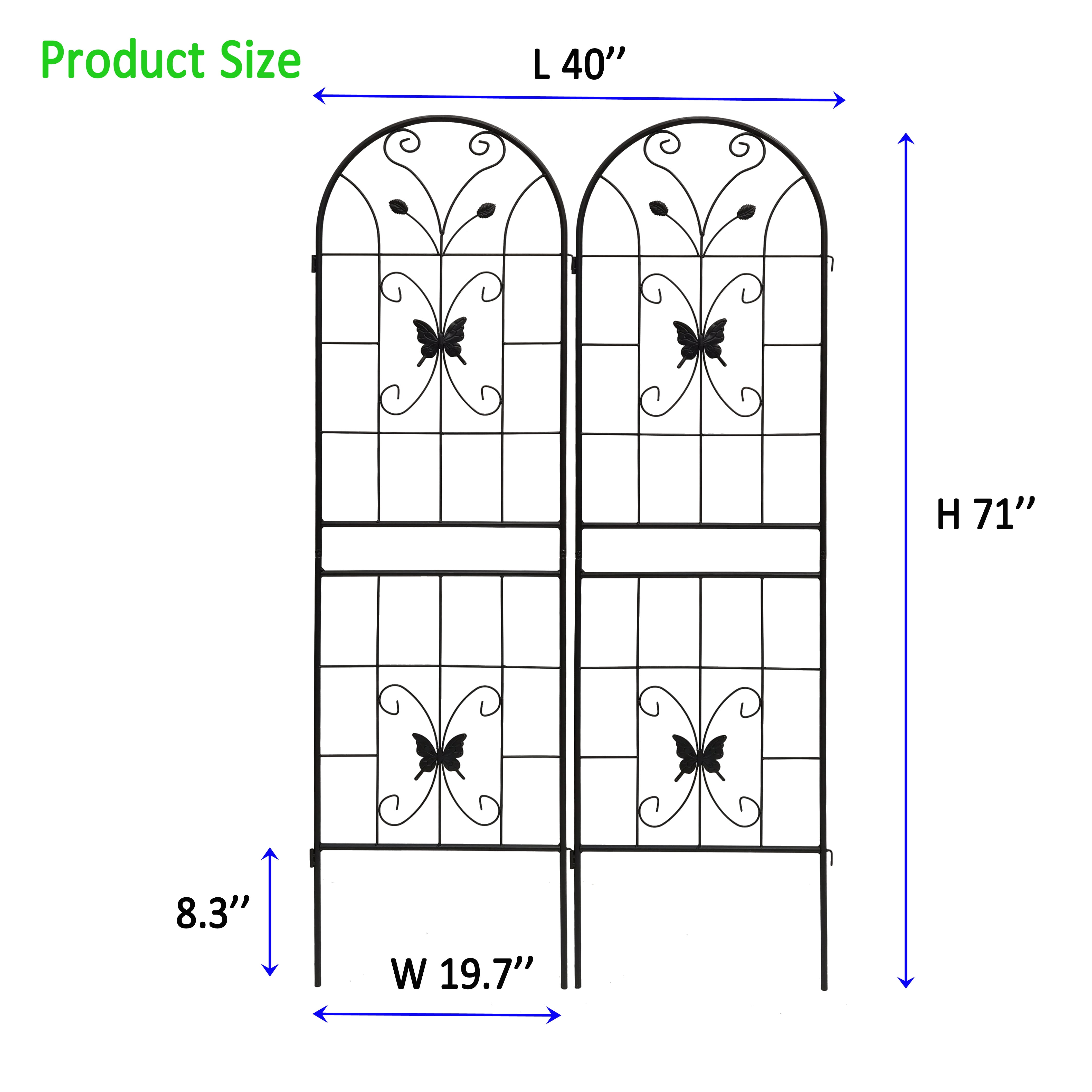 Tcbosik 2 Pack Garden Trellis for Climbing Plants, 71 x 19.7 in Rustproof Metal Flower Trellis, Outdoor Climbing Rose Trellis Cucumbers Support, Black