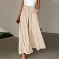 thumbnail image 2 of Elainilye Fashion Wide Leg Pants for Women Summer Casual Drawstring Elastic Waist Pants Baggy Long Pants Loungewear,Beige, 2 of 7