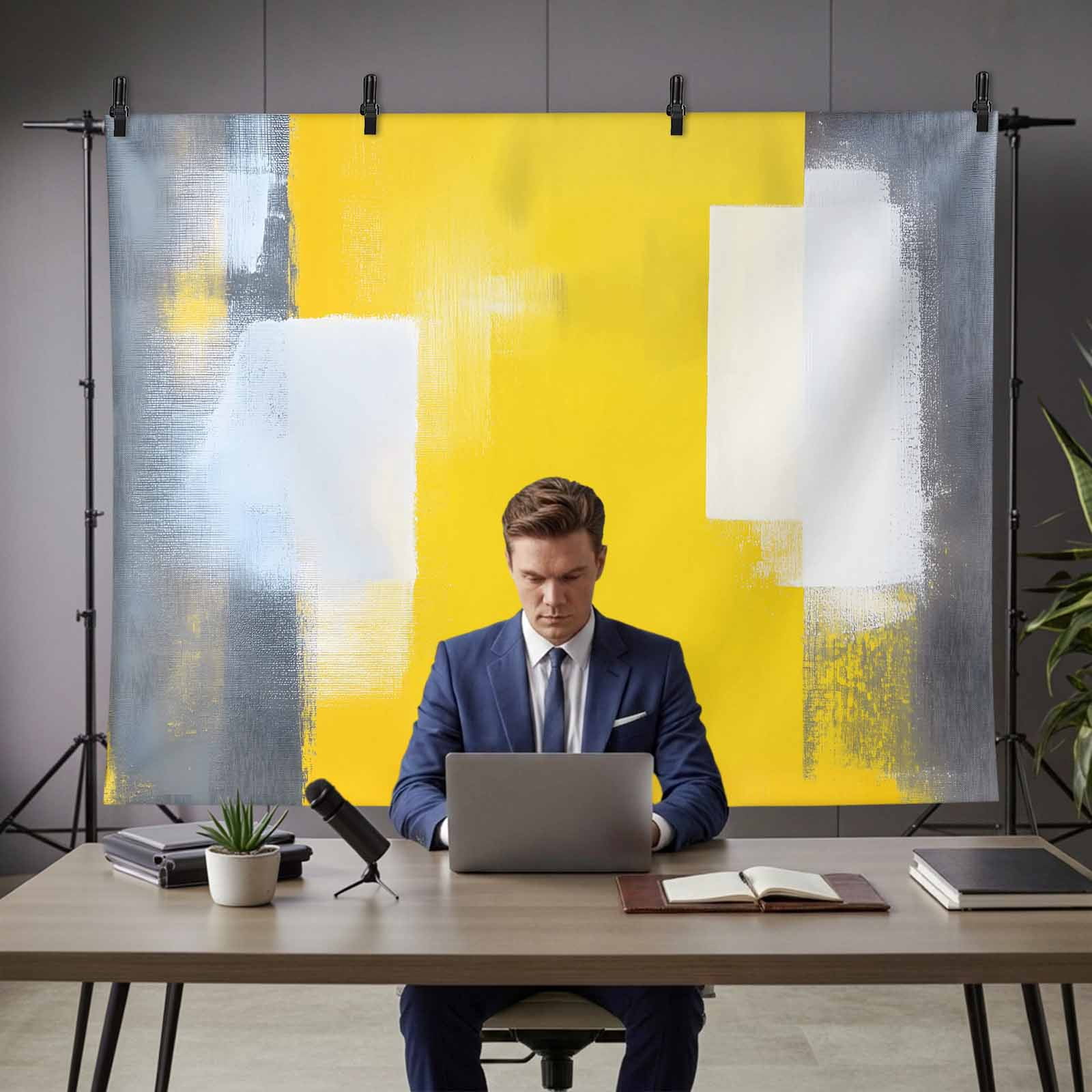 Yellow Grey Backdrop for Photography, Fabric Photo Background Backdrop, Oil Painted Modern Abstract Vintage Photo Booth Background for Portrait Photoshoot Video Wedding Studio Decoration Banner 7x5ft