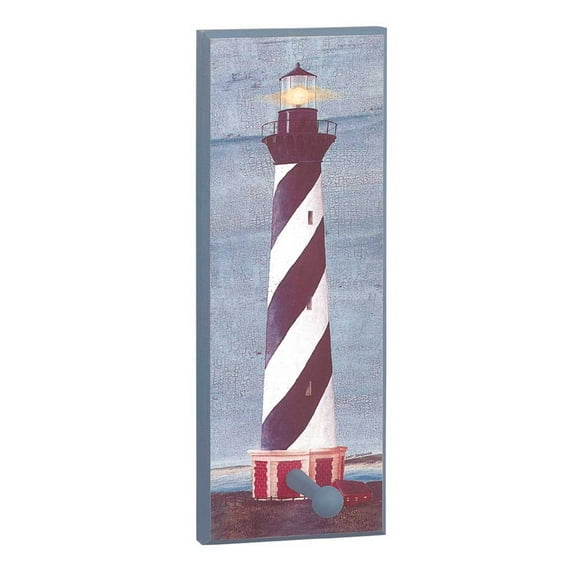Renovators Supply Wooden Peg Hook Rack 14.5" L Single Wall Mount Hanger Decor w/Antique Lighthouse Painted Entryway Storage for Coat, Hat, Bag, Robe or Towels