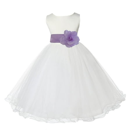 Ekidsbridal Satin Ivory Lilac Tulle Rattail Christmas Bridesmaid Recital Easter Holiday Wedding Pageant Communion Princess Birthday Clothing Baptism 829T size 12-18 month Flower Girl Dress