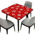 thumbnail image 2 of Christmas Fitted Square Tablecloths, Merry Christmas with Snowflakes Washable Spill Proof Table Cloth, for Indoor Holiday Family Banquet and Outdoor Patio Use, Fit for 36'''' Table, Red, 2 of 4