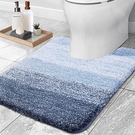 Evlmd Blue Bathroom Rugs Mat Large Bath Rug for Bathroom Floor Non-Slip Super Elastic Soft Easier to Dry Bath Shower Mat Runner Machine Washable Bath Mat 20 x 24 Contour Rug