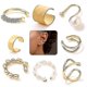 thumbnail image 1 of Juego de 8 pendientes de oro con forma de oreja brillante para mujer, 1 of 5