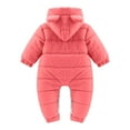 thumbnail image 4 of Zwiiyzr 2024 Baby Infant Long Sleeve Onesie Boy Girl Fluffy Jumpsuit Hooded Fleece Rompers Solid Color Cute Thick Keep Warm Bear Ear Outfits Holiday Birthday Gift Watermelon Red, 4 of 4
