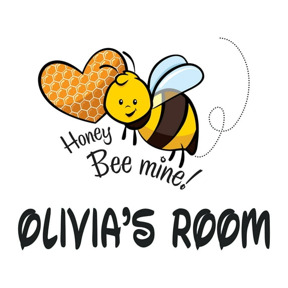 Personalized Name Animal Wall Decal Honey Bee with Heart Custom Name Bedroom Wall Decal for boys and girls Bee Honey Bee Mine Themed Kids Room Décor - Size: 20 In x 16 In