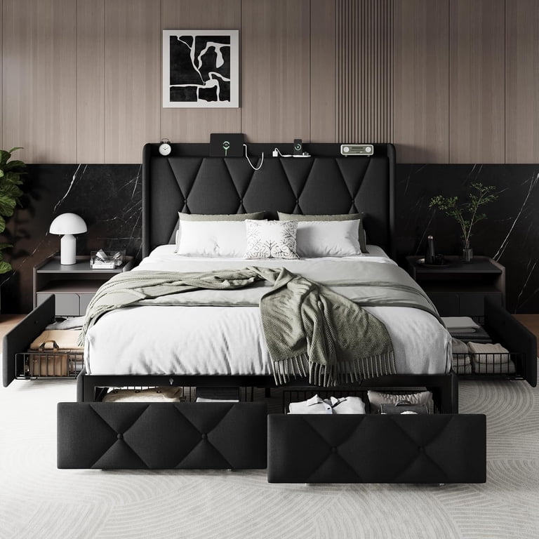 iPormis Queen Upholstered Bed Frame with 4 Storage Drawers photo 7