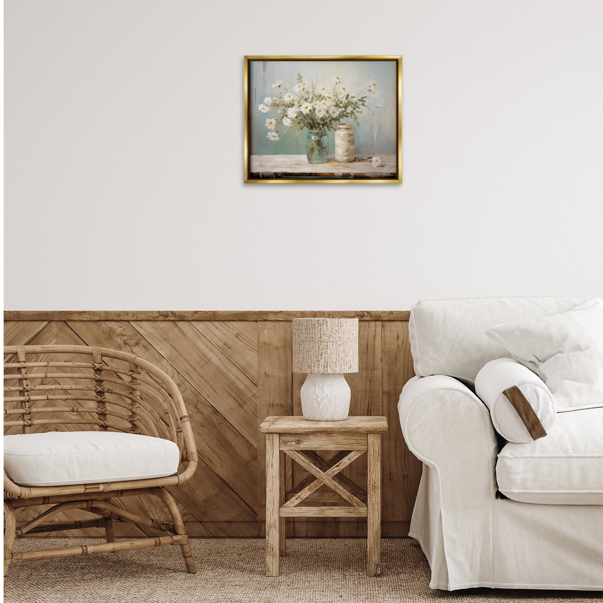 Stupell Industries Traditional Jar Bouquet Botanical & Floral Painting Gold Floater Framed Art Print Wall Art, 21 x 17