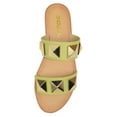 thumbnail image 2 of Soda Shoes Women's Sandals Double Strap Flip Flops Slides Large Gold Studded CETUS-S Lime Yellow 7, 2 of 2