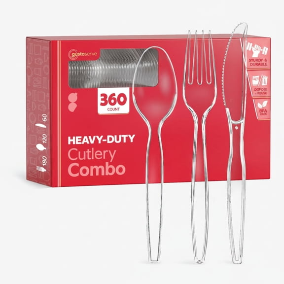Comfy Package Heavyweight Plastic Silverware Heavy Duty Disposable Cutlery Set, 360-Pack