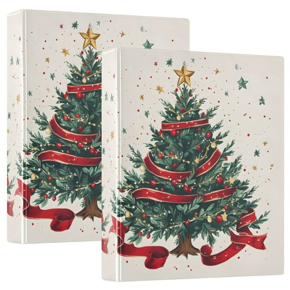 joogoo Christmas Tree Stars Hardcover 3 Ring Binder 1.5" Round Rings Interior Pockets Binders Organizer 2 Pack