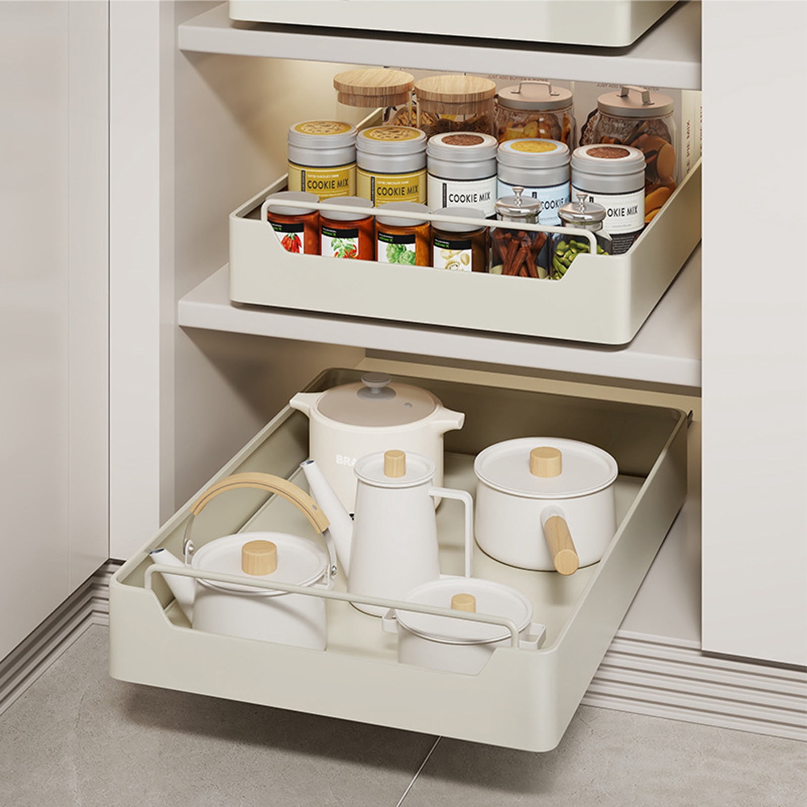 Pull Out Cabinet Organizer, Pull Out Telescopic Kitchen Drawer, No Drill Extendable Sliding Shelf and Storage for Kitchen, Cupboards, Pantry, Bathroom