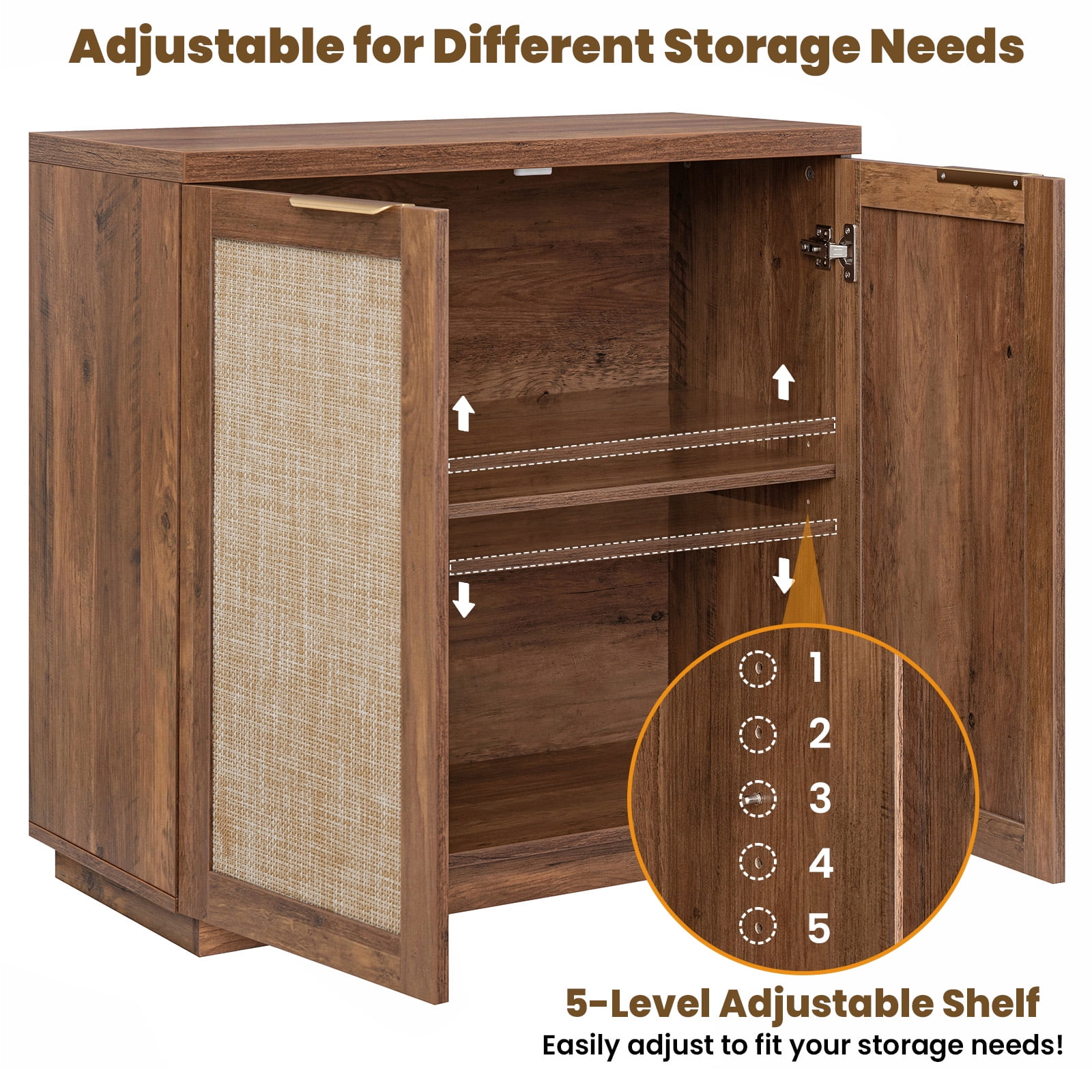 Hommpa Sideboard Buffet Cabinet Rattan Kitchen Storage Organizer Boho Farmhouse Accent Cabinets TV Console for Living Dining Room Coffee Bar for Party Holiday Festival Christmas Gift, Brown