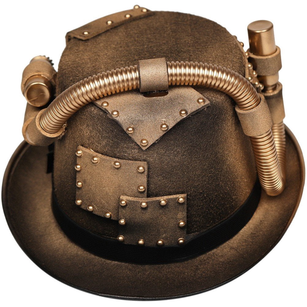 Jiibva Unisex Victorian Steampunk Top Hat with Goggles Bowler Hat for Men Women Carnival Halloween Party