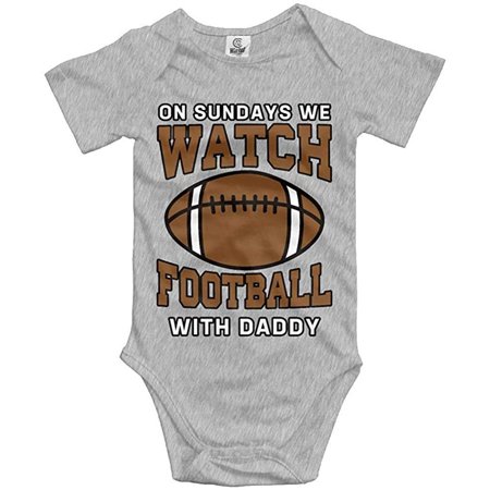 

On Sundays We Watch Football with Daddy - Cute Baby Bodysuit Short Sleeve Romper Ash