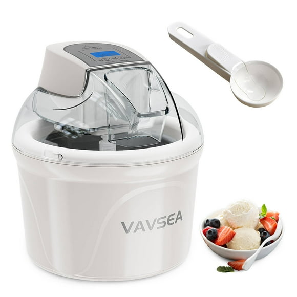 Maquina de Helados VAVSEA de 1400ML con Cuchara, Maquina para Helados con Pantalla Digital LCD y Temporizador, con Doble Aislamiento, Ideal para Helado, Yogur Helado y Bebidas, Color Blanco