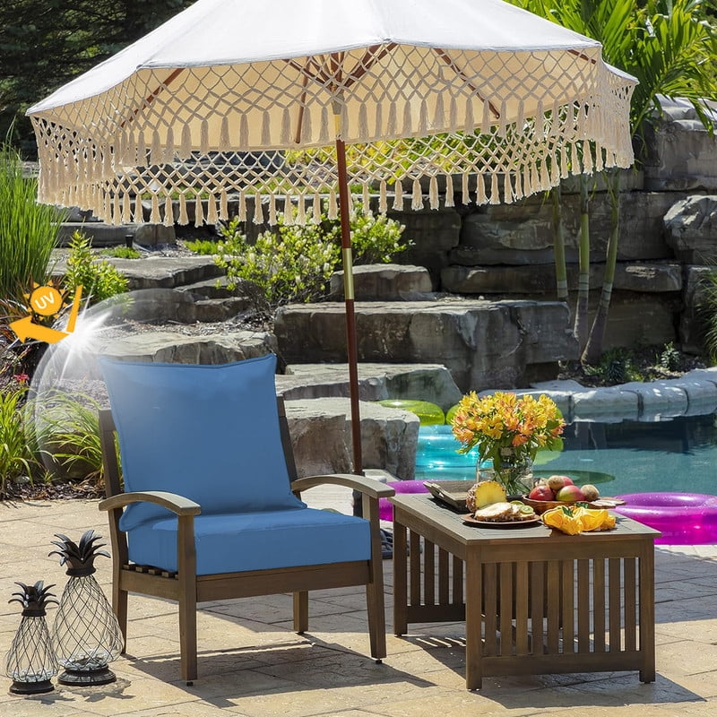 Outdoor deep seat patio cushions set, 24in x 24in, Waterproof Outdoor chair cushions, Replacement patio furniture cushions with Ties（2pc Blue）