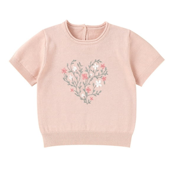 Otqutp Child 2024 Tops Baby Boys Girls Short Sleeve Pullover Sweater Cotton Knit Sweaters Short Sleeve Tops Shirt Soft Breathable Blouse