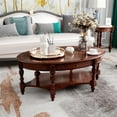 thumbnail image 6 of JESONVID Solid Wood Oval Coffee Table with Drawer and Storage Shelf, Traditional Vintage Center Table Polished Edging Cocktail Tea Table for Living Room Bedroom Home, Cherry Walnut, 6 of 8