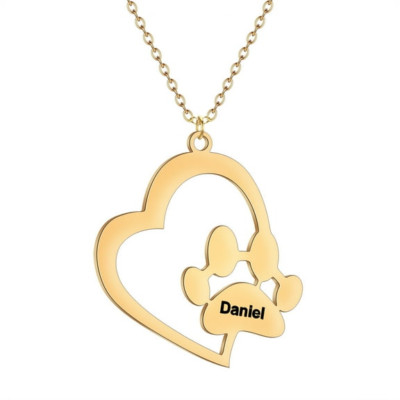 Custom Heart Name Necklace Dog Paw Pendant for Women Men Stainless Steel Jewelry Personalized Pet Lovers Birthday Gift