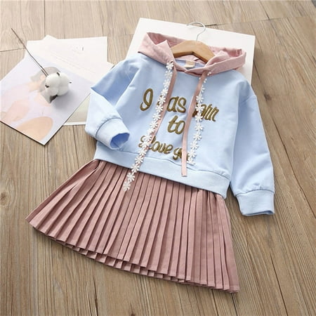 

RPVATI Toddler Baby Child Children Kids Clothes Letter Printed Hooded Long Sleeve Hoodie + Skirt Set 2 Pieces Fall Winter Clothes Set