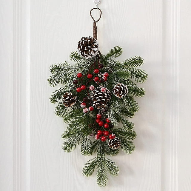 WMQPNNS Guirlande de Cônes d'Hiver en Rotin Artificiel de Noël en Forme de Larme Baies Rouges Givrées pour Décoration de Porte d'Entrée Décoration Murale de Vacances Ornements de Fenêtre Offres du Jour Liquidation