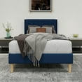 thumbnail image 2 of Pillfn Upholstered Platform Twin Size Bed Frame with Headboard Wooden Slats Support,Blue, 2 of 6