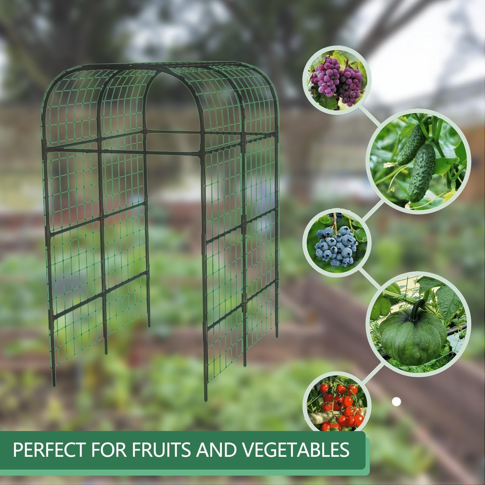 7.3Ft Black Metal Garden Arch Trellis, Climbing Plant Support Frame for Raised Vegetable Bed