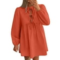 thumbnail image 1 of cfhntfmh Robes d'Automne pour Femmes 2024 Manches Longues Bouffantes Col Ras du Cou Robe Mini à Cordon Fluide Plissée Robe Tunique Badydoll, 1 of 6