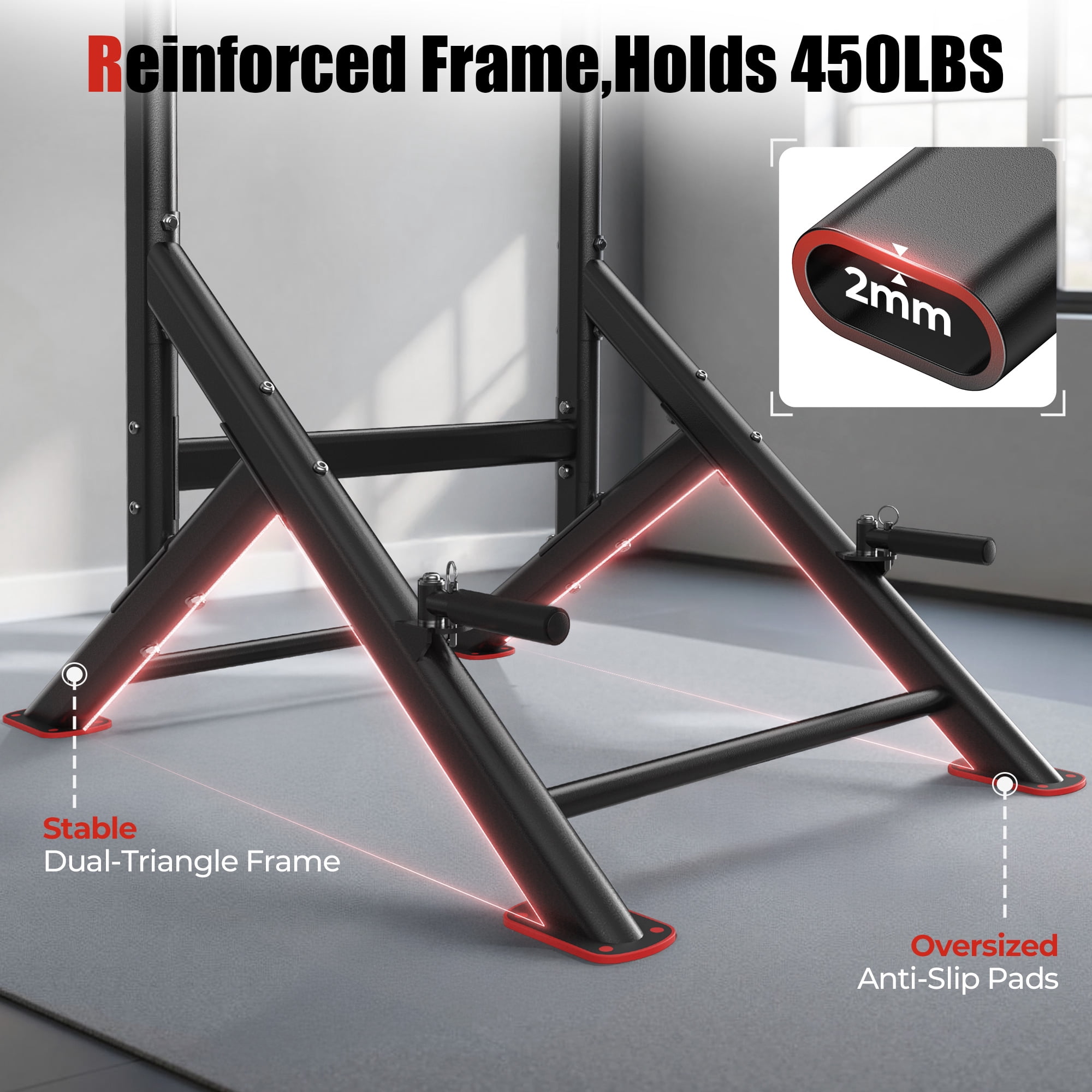 FED Fitness Sportsroyals Power Tower Pull Up Bar Station, 450LBS Stable Pull Up Dip Station for Home Gym