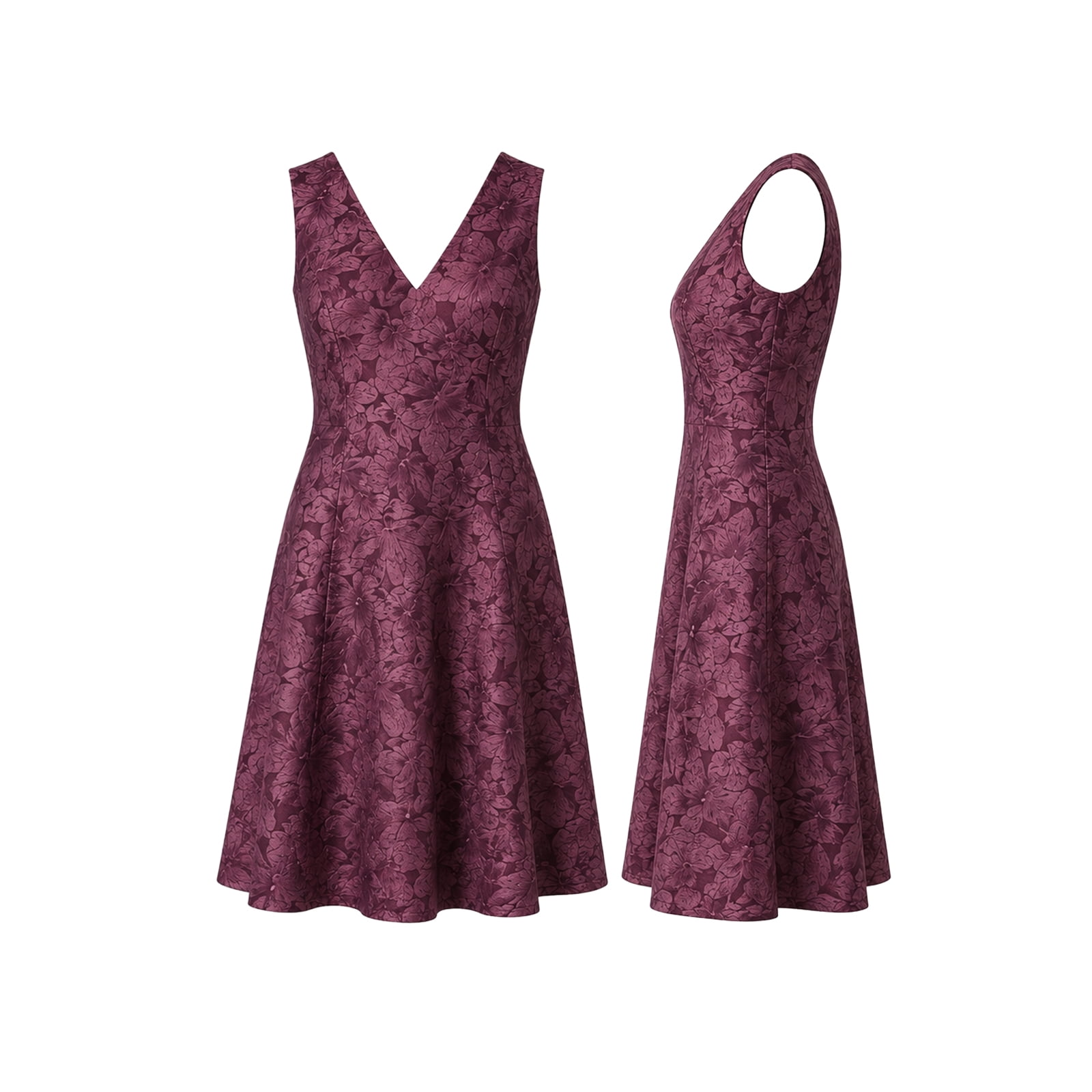 Alvantor Summer Dresses for Women, Sleeveless V-Neck Fit and Flare Poly Chiffon Dress, Burgundy