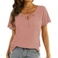 thumbnail image 4 of tklpehg Tops for Women Short Sleeve T Shirts Plain Colored Loose Fit Lightweight Blouse Crew Neck Bow Tie Tops Basic Leisure Fashion Summer Shirt Pink 4(S), 4 of 9