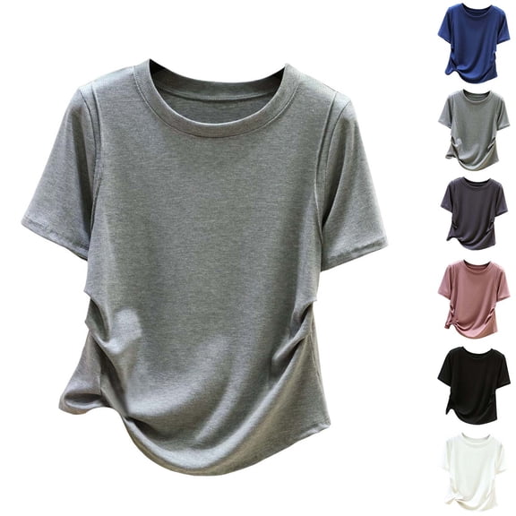 Lumosvexa Womens Plain T-Shirt for Women Casual Short Sleeved Shirt Tops Fashionable Crew Neck T Shirt White Size L