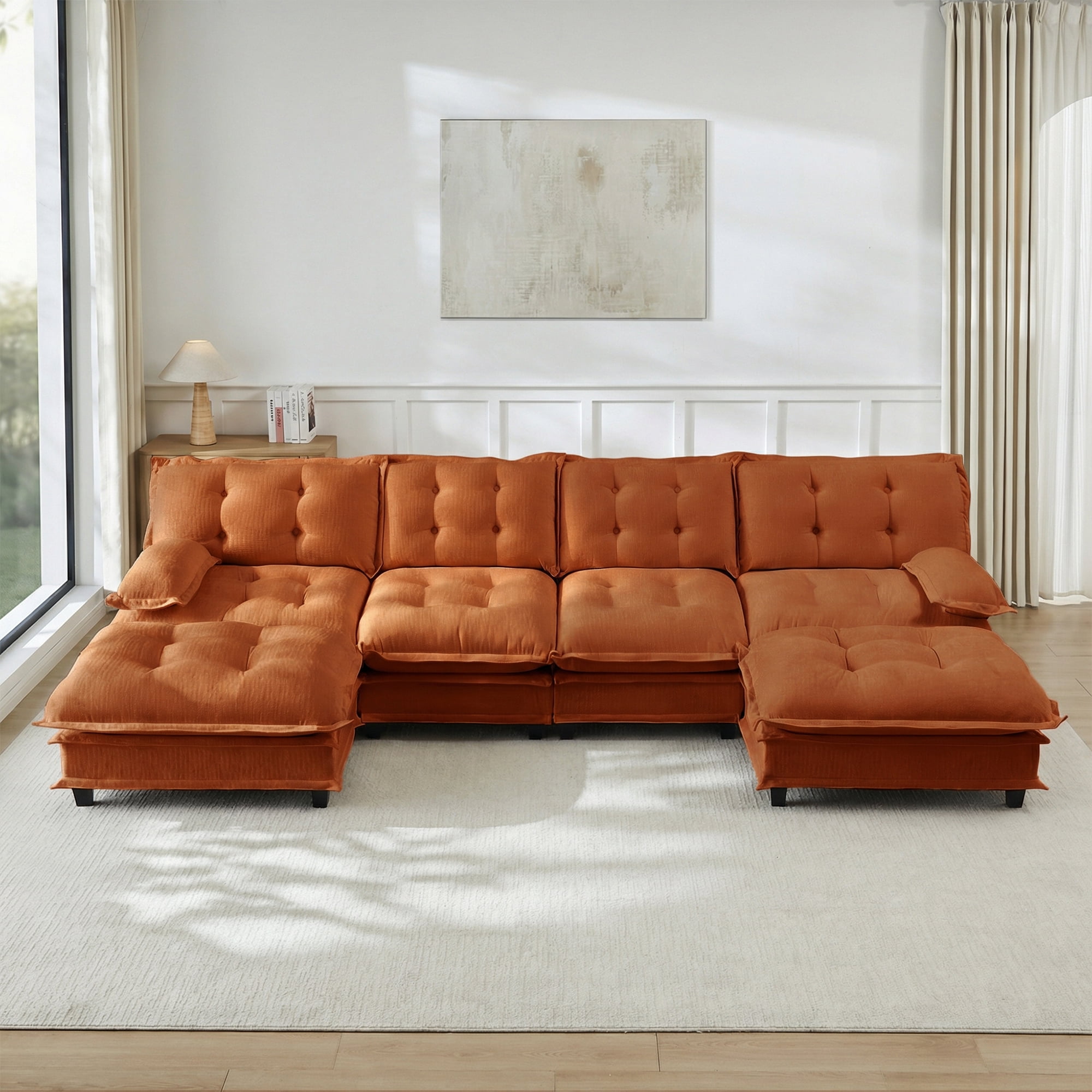 AISWORD 138" U-Shaped Modular Sectional Cloud Sofa with 2 Ottomans, Chenille Fabric Deep Seat Couch with Lattice Decored Cushions