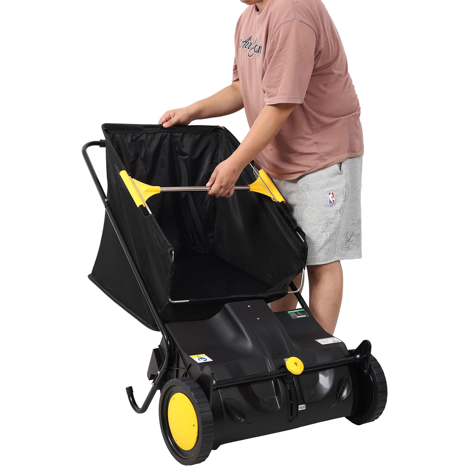 Hand Push Lawn Sweeper with Adjustable Brush Height, 21 Inch Size and 3.5 cu. ft Bag Capacity for Efficient Cleaning of Leaves and Grass