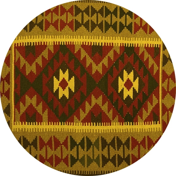 Ahgly Company Indoor Round Oriental Yellow Traditional Area Rugs, 4' Round
