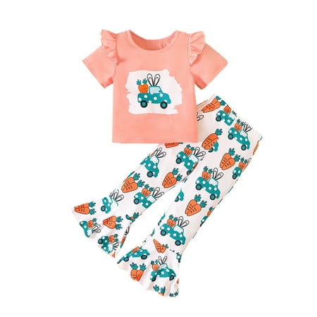

Fall Baby Girl Clothes Girls Suits Spring And Autumn Floral Print Fly Sleeve Lace Sleeve Long Sleeved Tops Crawler Corduroy Straps Dress 18-24 Months